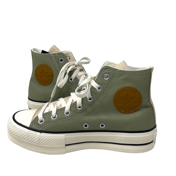 Converse Ctas Lift Platform Shoes Women Leather Green Beige Custom 568163C-WWGBG - Picture 5 of 10